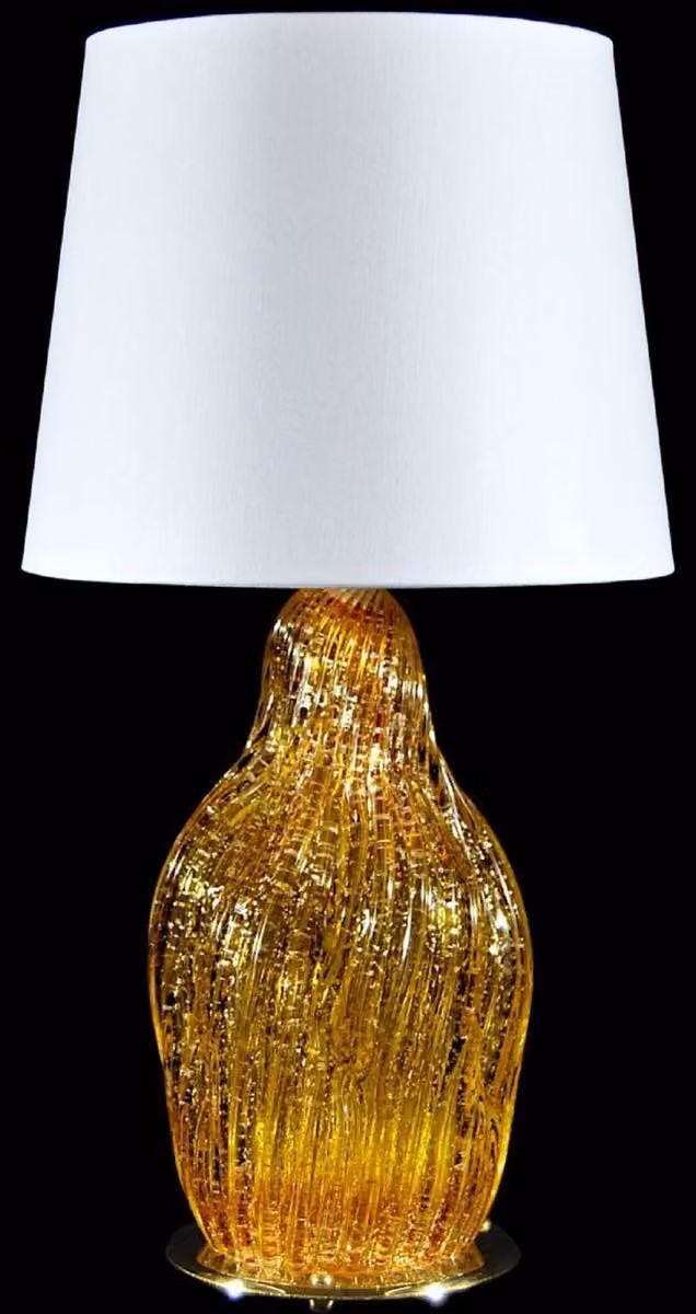 Casa Padrino lampada da tavolo giallo / argento / bianco Ø 20 x h. 40 cm - Lampada da tavolo in vetro con paralume rotondo - Lampade da tavolo in vetro - Lampade da tavolo - Lampade da tavolo