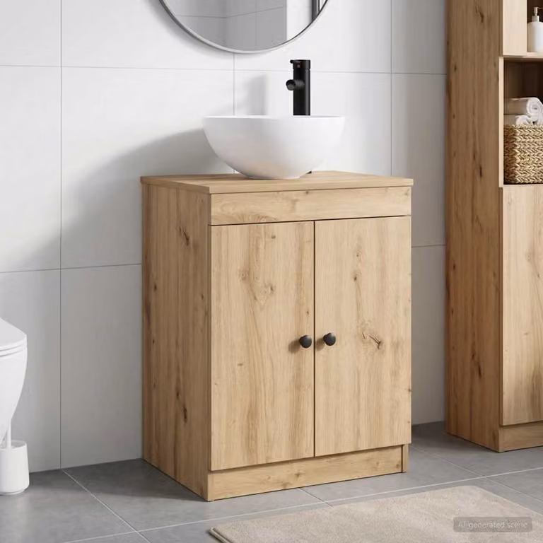 Set di mobili per il bagno moderno vidaXL in rovere marrone con ante a battente e ripiani interni