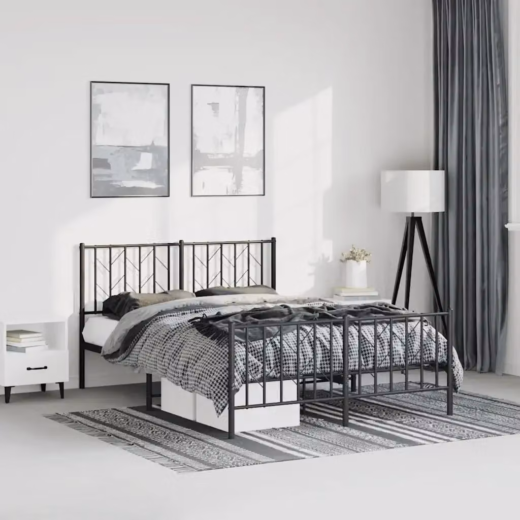 Letto matrimoniale con testiera e pediera in metallo nero L: 198 cm, P: 207 cm, H: 90 cm – 2