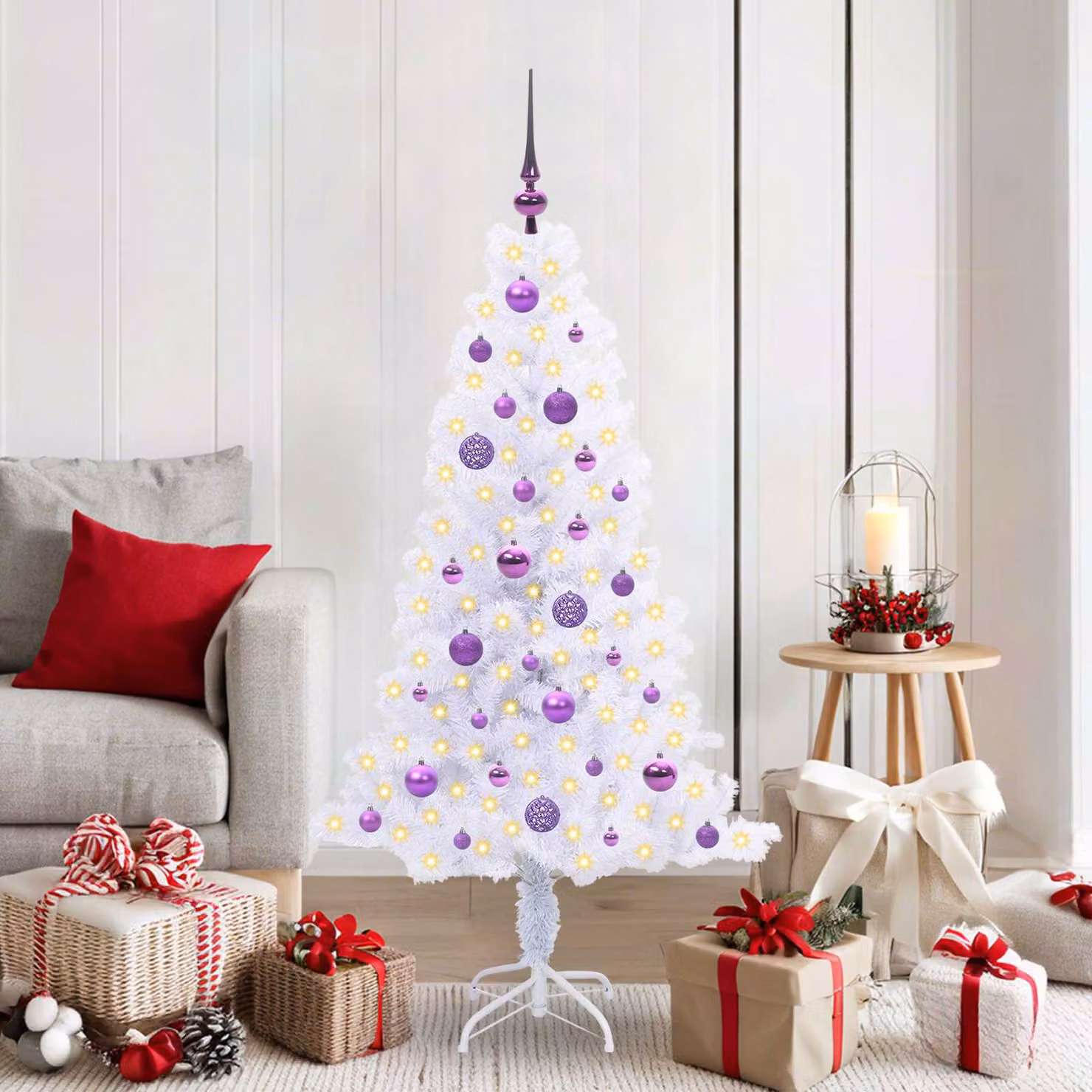 Albero di Natale artificiale da tavolo vidaXL Bianco, Altezza: 150 cm, in PVC e Metallo