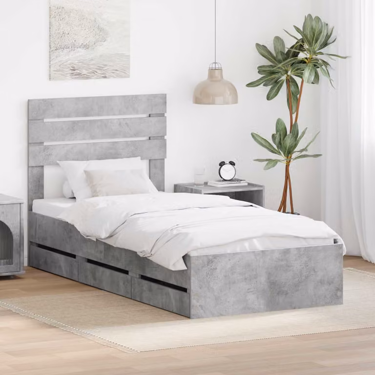 Struttura del letto con cassetto vidaXL in legno ingegnerizzato, Grigio, 90 x 190 cm