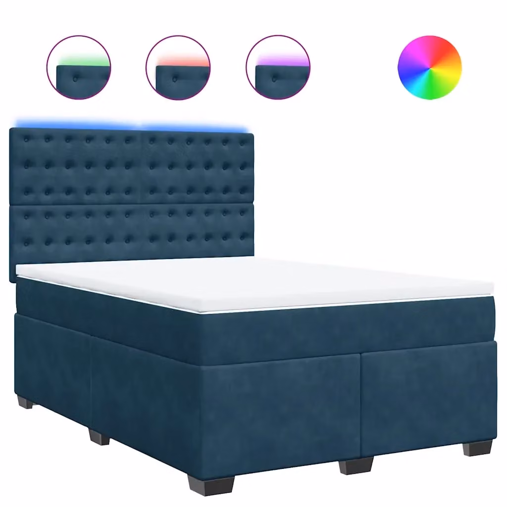 Letto Ibrido vidaXL con Materasso in Velluto Blu e Bianco L/P: 160 x 200 cm – 2
