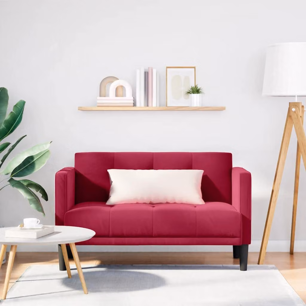 Divanetto vidaXL in Velluto Rosso Vino, L: 111 cm, P: 67 cm, H: 74,5 cm