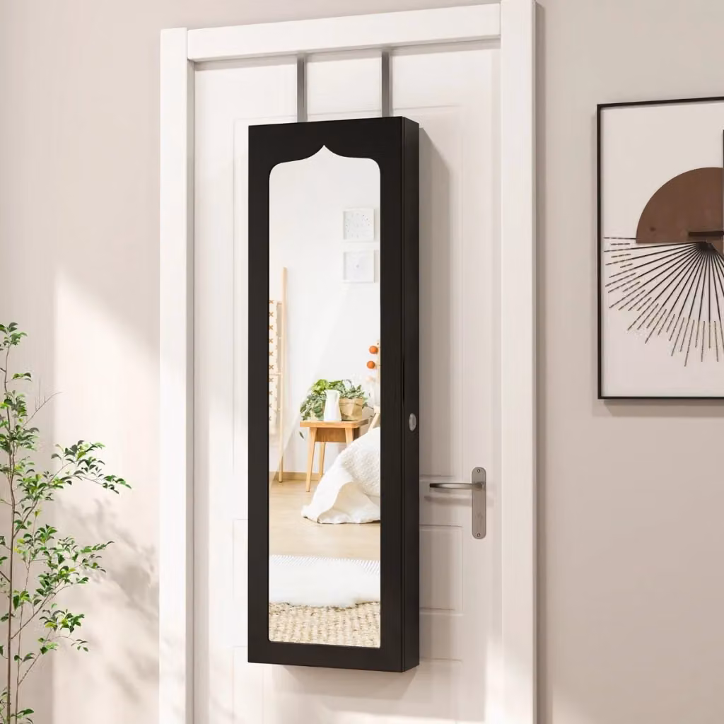 Armadio portagioie con specchio e 6 cassetti in legno con 5 luci LED nero da appendere a parete – 2