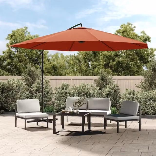 Ombrellone a sbalzo da giardino DESIGN IN con palo in alluminio e copertura in poliestere, colore arancione, diametro 350 cm – 1