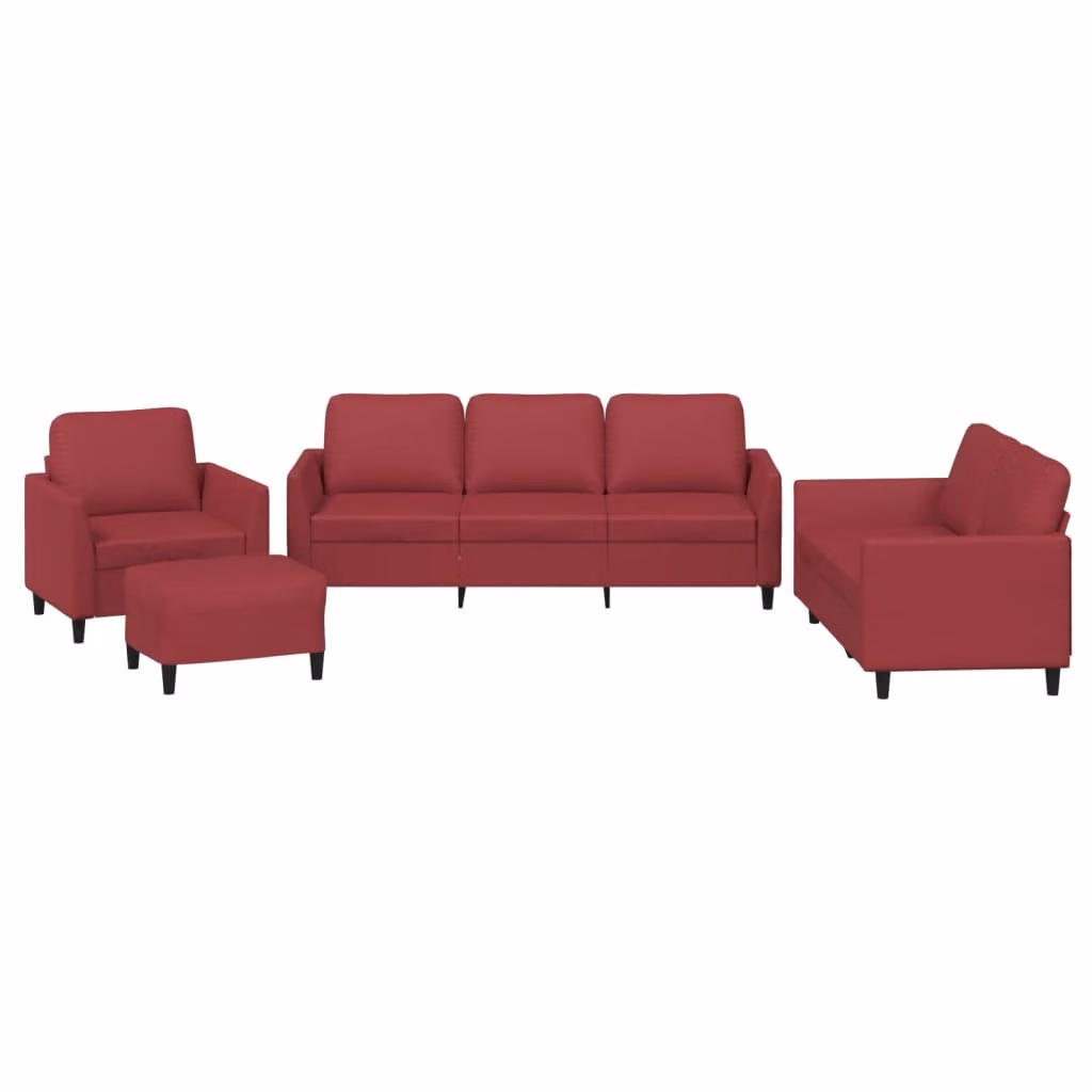 SYFAX™ Set di Divani 4 pz con Cuscini Rosso Vino in Pelle finta