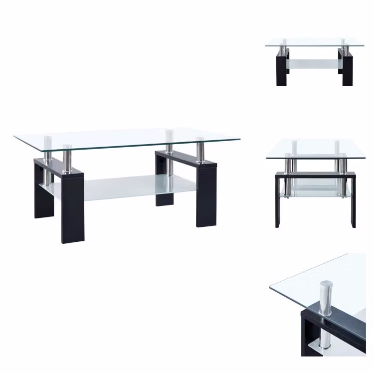 vidaXL Tavolino nero trasparente 95x55x40 cm in vetro temperato - Tavolini da salotto