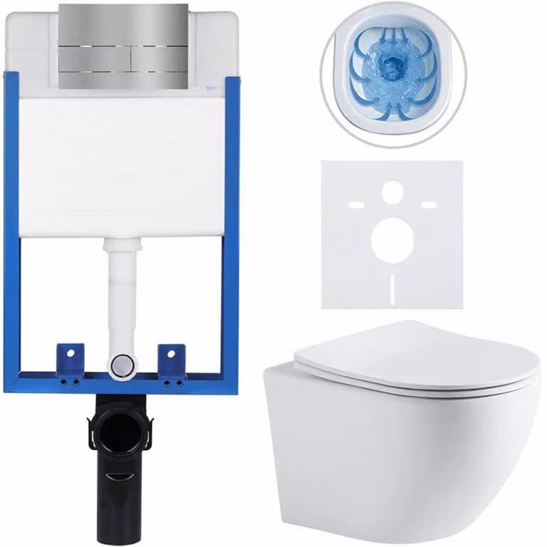 Set completo per WC sospeso Lite/Cesso - bianco opaco - pulsante per WC Line, acciaio inossidabile - da incasso - 49x36 cm