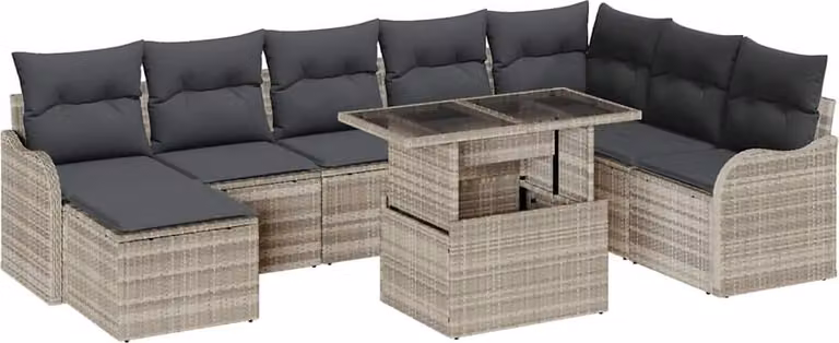 Set Divano da Giardino 9 pcs Grigio chiaro Poly Rattan