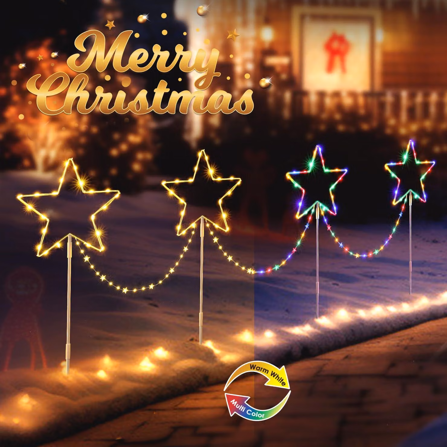Set di 4 catene luminose a LED per decorazioni natalizie, grado di protezione IP65, 8 modalità, timer, lunghezza 30 cm