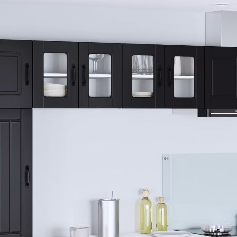 Set di 2 mobili da parete moderni vidaXL PORTO in legno MDF e vetro nero
