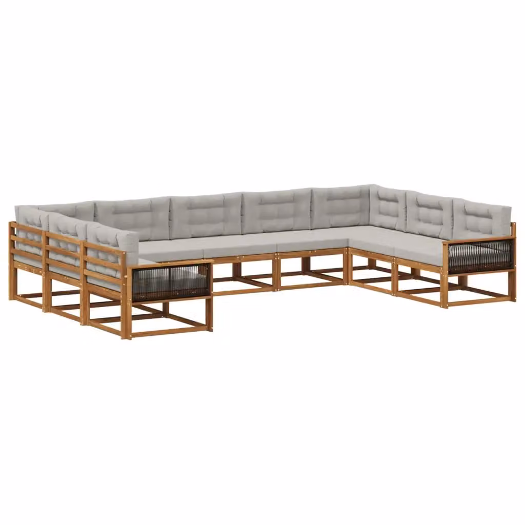 Set di divani da esterno a L vidaXL in legno di acacia con 9 pezzi, beige e grigio – 2