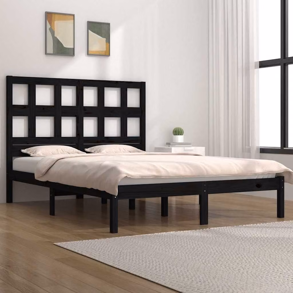 vidaXL Giroletto Nero in Legno Massello di Pino L/P/H: 195.5 x 140 x 145.5 cm – 1