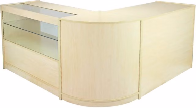 Set Draco di Monster Shop con 3 Banconi da Negozio e Reception in Vetro e Finitura Beige