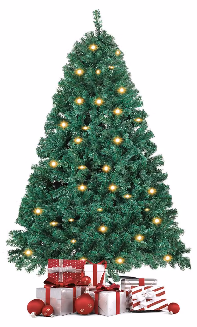 Albero di Natale artificiale Ikodm, altezza 120 cm, con 150 luci LED bianco caldo, 340 punte, realizzato in plastica che imita l'abete, con supporto in metallo, ideale per il soggiorno