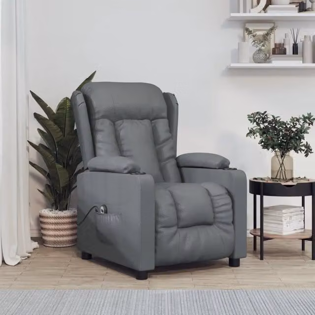 Poltrona Reclinabile Elettrica Grigia in Similpelle 3098805