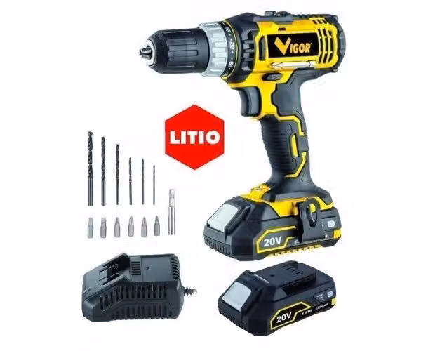 Trapano Avvitatore con Percussione a Batteria Vigour VTB 24V 1.3Ah, Mandrino 13mm, Giallo – 2