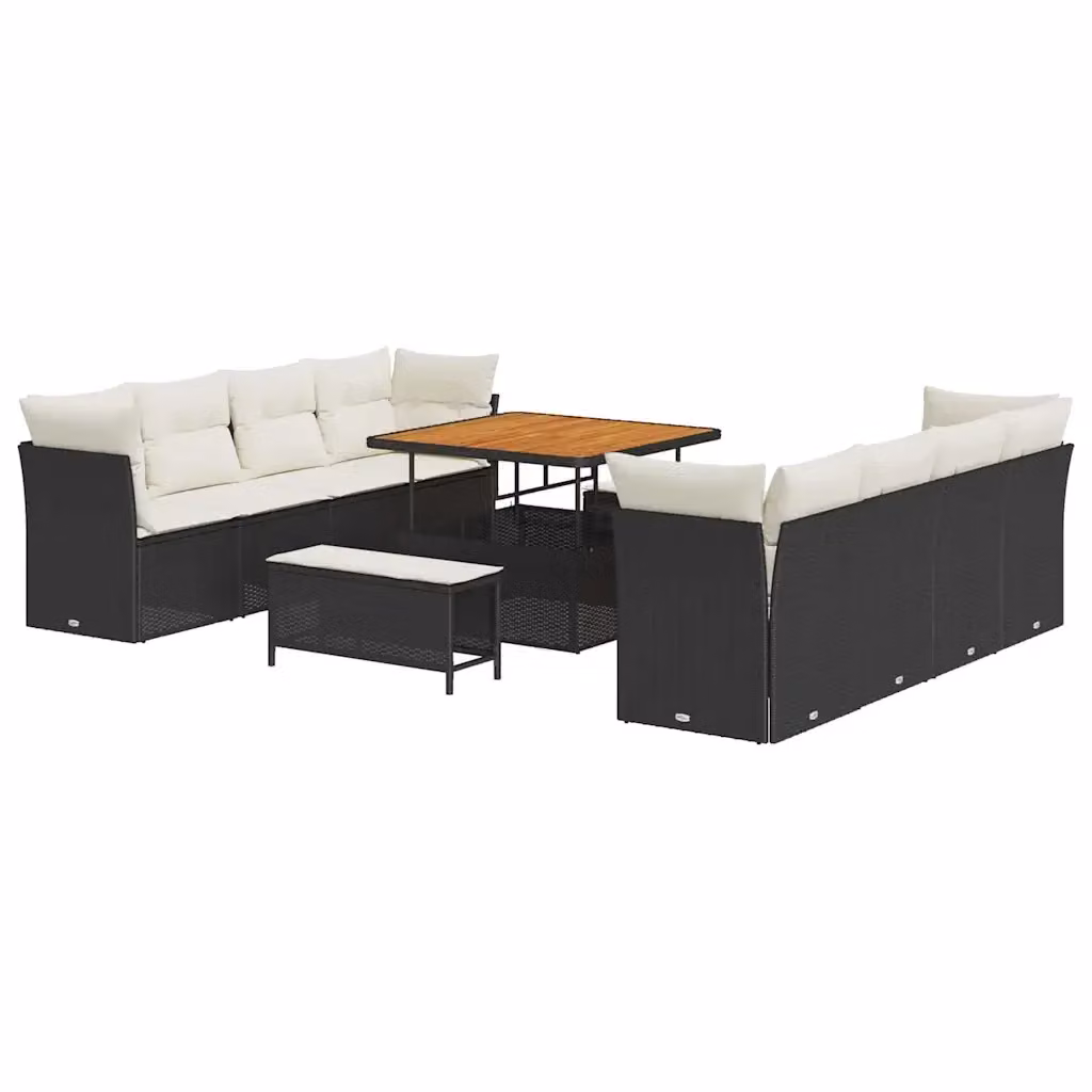 Set Divano da Giardino vidaXL a forma a U composto da 11 pezzi con tavolino e pouf, Colore Nero e Beige – 2