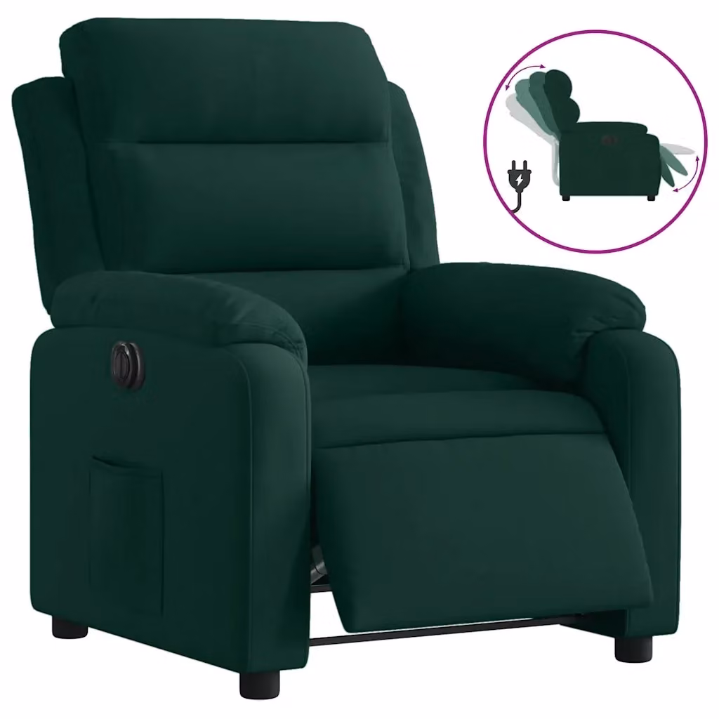Poltrona Relax Elettrica vidaXL in Velluto Verde con Braccioli e Funzione Auto-Return – 2