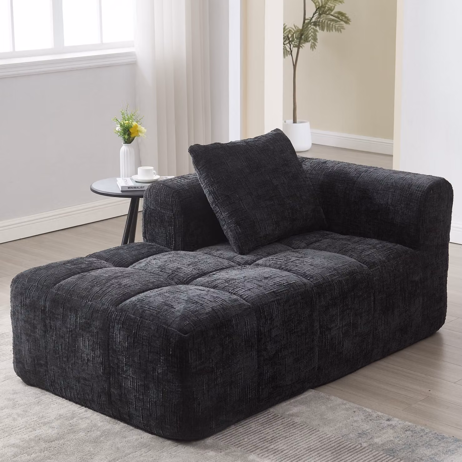 LVHOM Chaise longue divano letto con cuscini, poltrona lounge, poltrona reclinabile, poltrona singola con tasca laterale, divano funzione letto, poltrona per soggiorno, nero