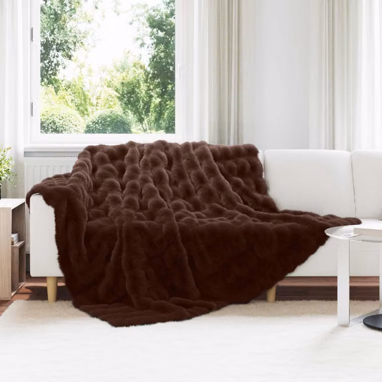 Set di 4 copertine antiscivolo vidaXL Olite in finta pelliccia di coniglio, marrone, L/P: 270 x 240 cm