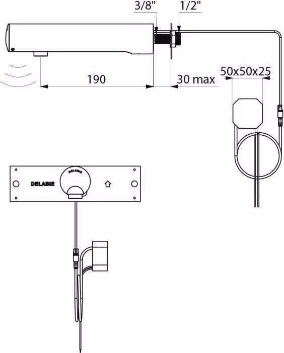 Valvola a parete Delabie TEMPOMATIC 4 G 1/2B attacco a incasso 230/6V L190