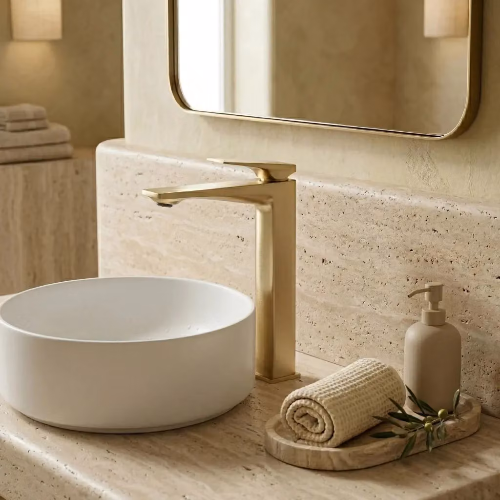 Rubinetto da lavabo monocomando Rea Prime in ottone spazzolato color oro – 2