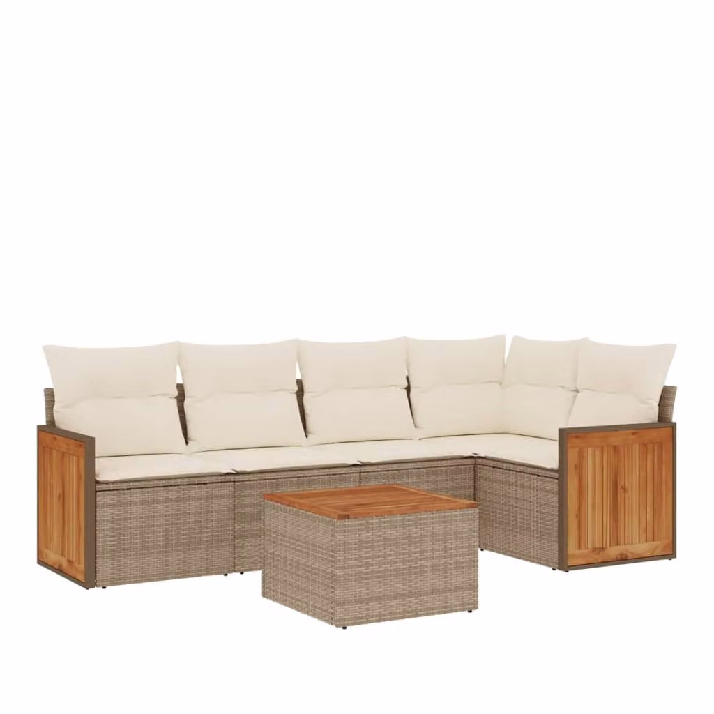 Set Divano da Giardino 6 pz con Cuscini Beige in Polyrattan