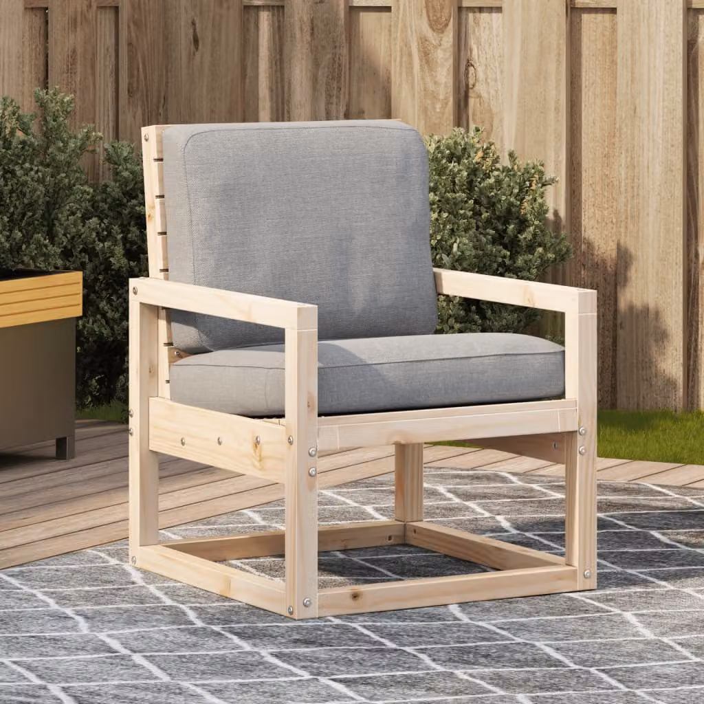 Sedia da giardino vidaXL in legno di pino con cuscini e braccioli, L/P/H: 57,5 x 63 x 76 cm