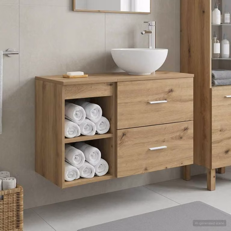 Set di mobili per il bagno moderno vidaXL composto da mobile lavabo e pensile in legno color rovere marrone