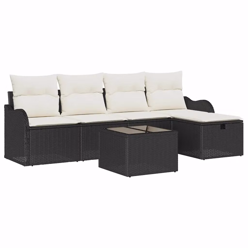 Set Divano da Giardino vidaXL 6 Pezzi con Tavolino e Pouf, Design Moderno a U, Colore Nero e Beige – 2
