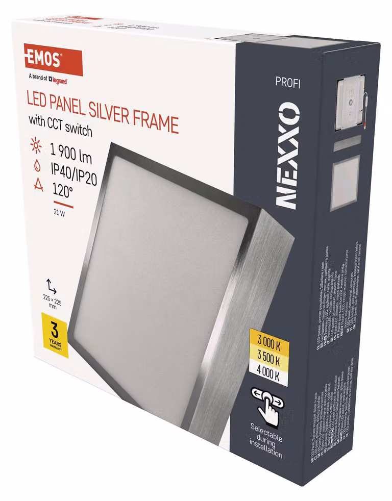 EMOS Apparecchio LED NEXXO nichel spazzolato, 22,5 x 22,5 cm, 21 W, bianco caldo/neutro, ZM6243