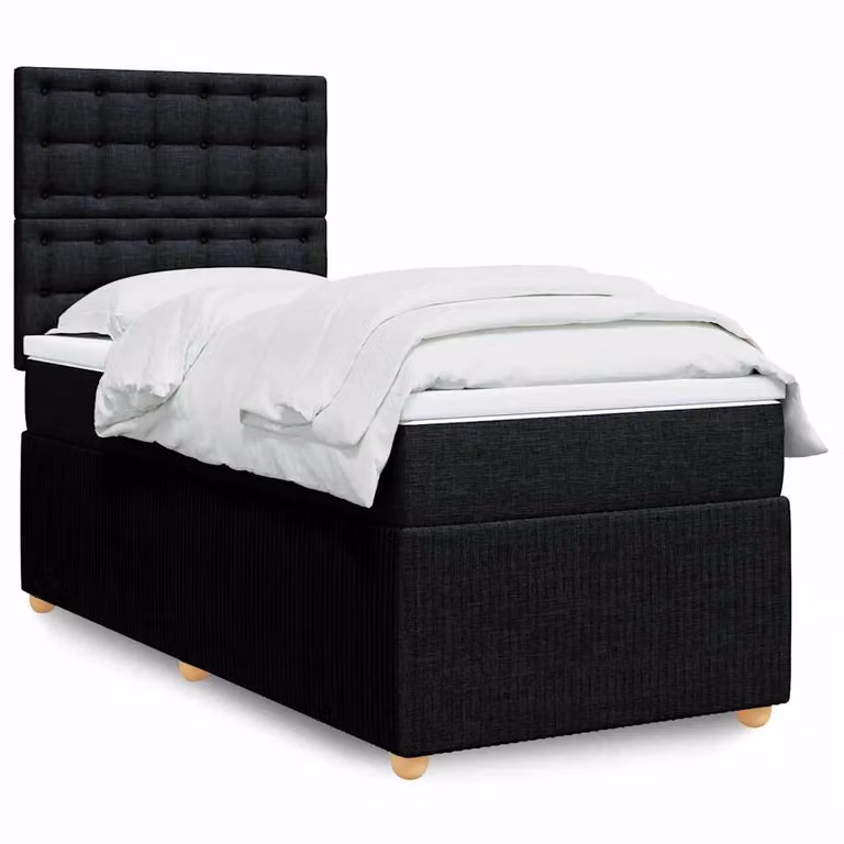 vidaXL Giroletto a Molle con Materasso Ibrido in Tessuto Nero, L/P/H: 90 x 190 cm