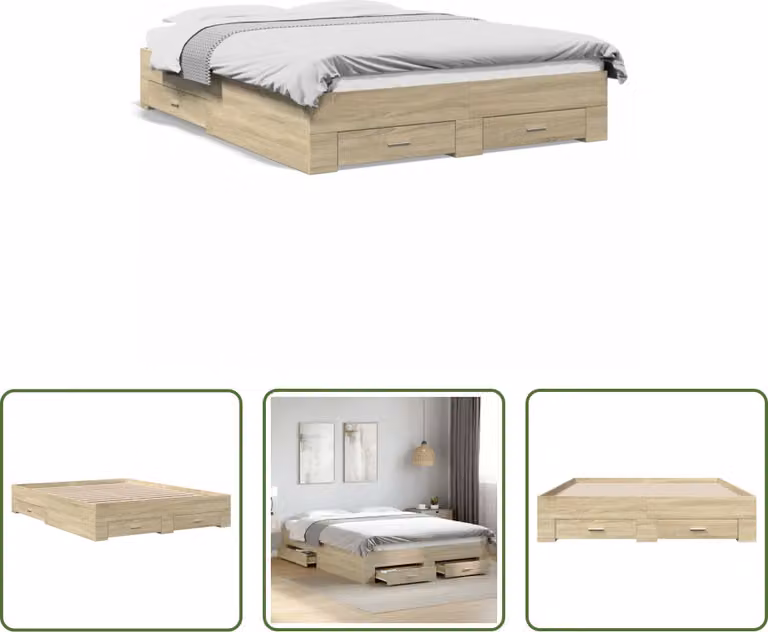 The Living Store Struttura letto con cassetti rovere Sonoma 150x200cm materiale legno
