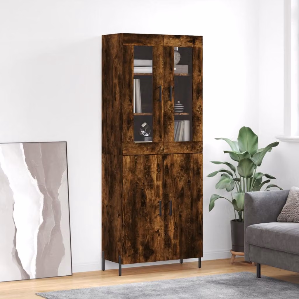 Credenza moderna vidaXL in rovere fumo con ante in vetro e ripiani interni, L/P/H: 69,5 x 34 x 180 cm