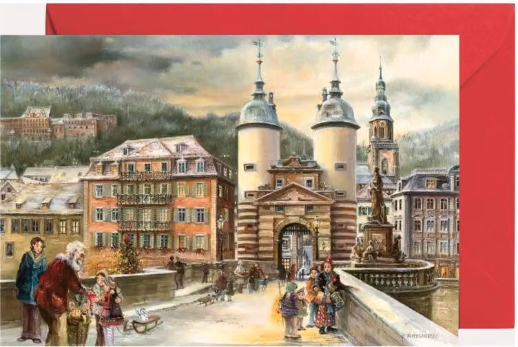Mini calendario dell'Avvento di Heidelberg con i simboli della città in formato biglietto di auguri