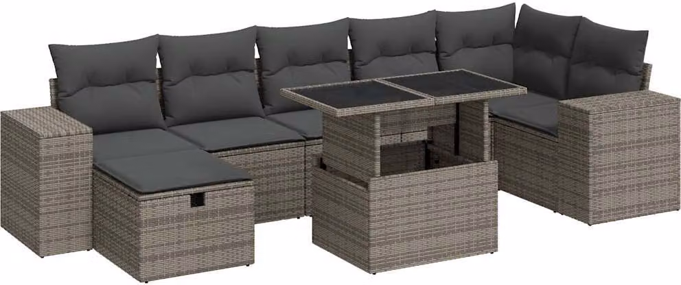 Set Divano da Giardino 5 pz con Cuscini Grigio in Polyrattan