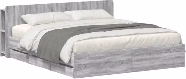 Letto matrimoniale | Letto per adulti | Telaio del letto con storage Sonoma grigio 200 x 200 cm