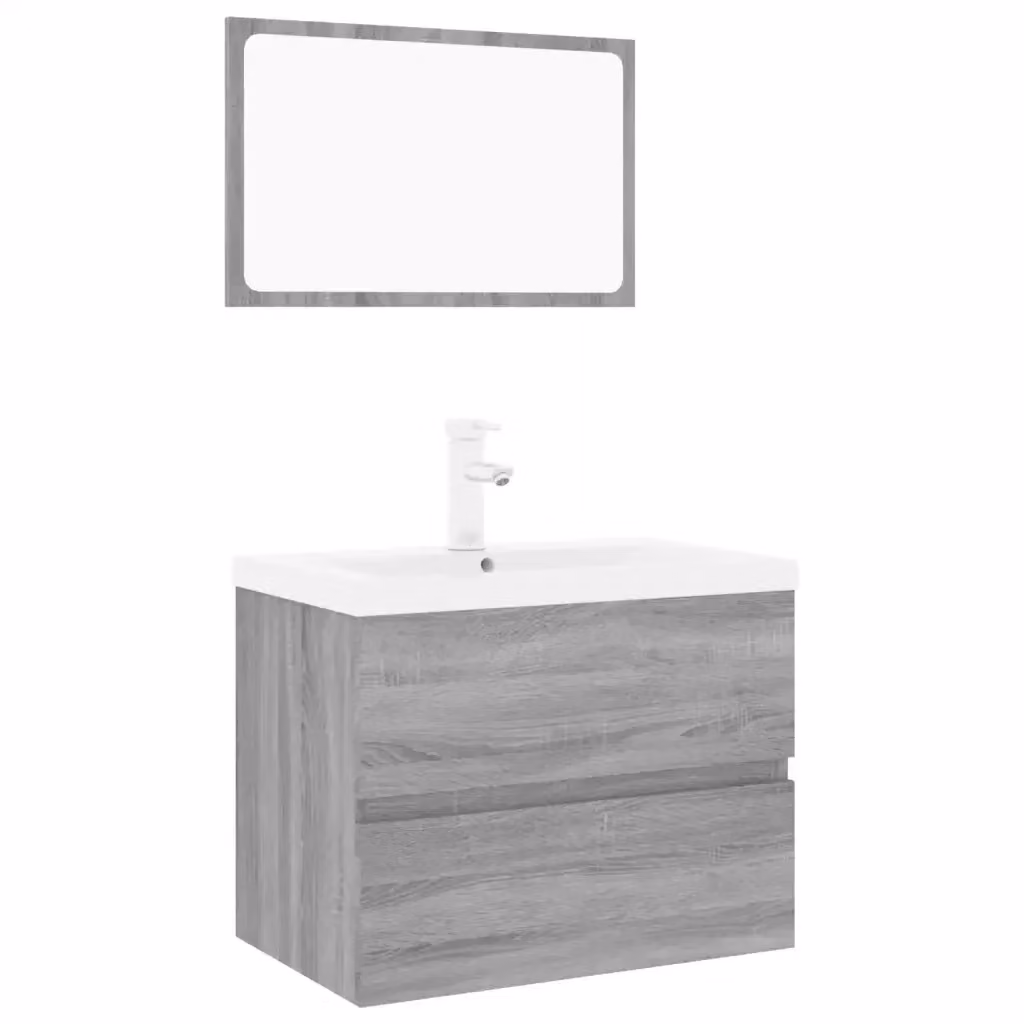 Set di mobili da bagno moderno vidaXL con mobile sottolavabo e armadietto specchio in bianco e grigio, montaggio a parete – 2