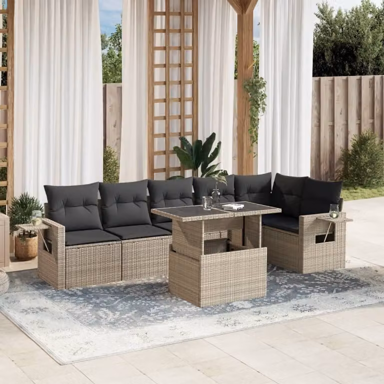 Maison Exclusive - Set Divani da Giardino 7pz con Cuscini Grigio Chiaro Polyrattan