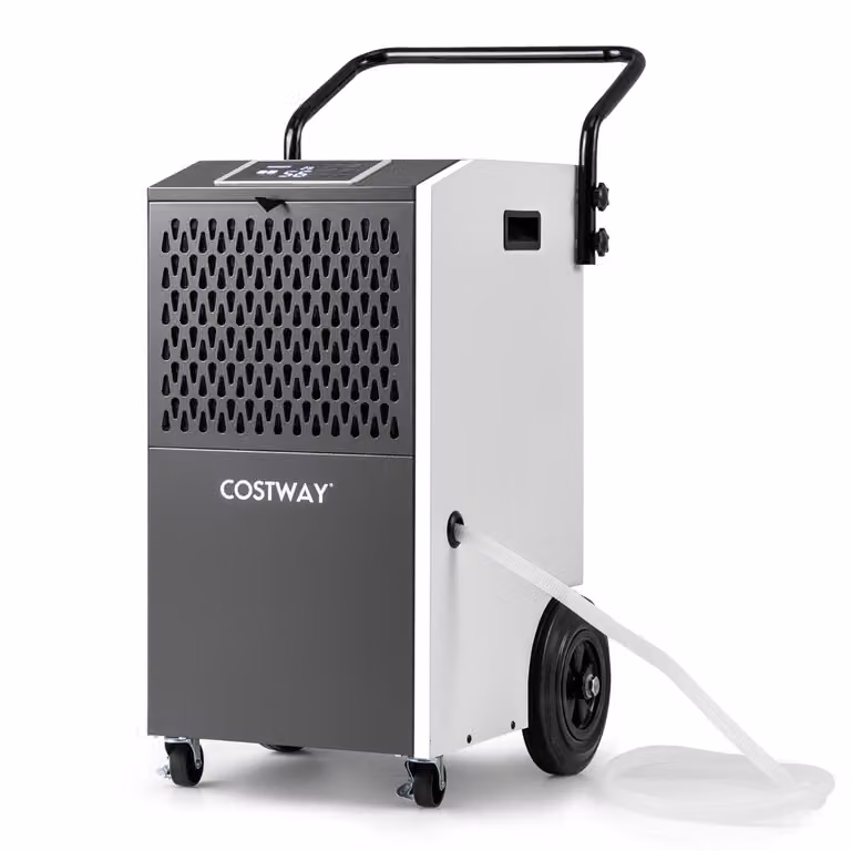 Deumidificatore industriale Costway Bianco con tubo di scarico, timer e ruote per cantina
