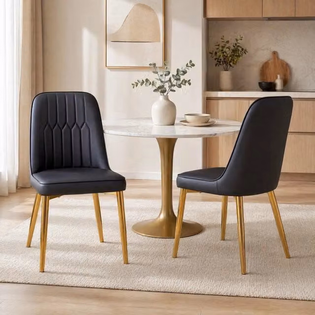 Sedia da pranzo moderna MODFU in ecopelle nera e oro con gambe in metallo, Altezza: 89 cm