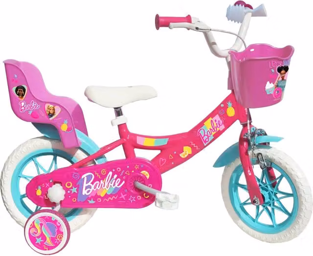 BARBIE 12, bicicletta per bambini, adatta a bambini tra i 3 e i 5 anni, per altezza tra 85 e 105 cm, cestino e portabamb