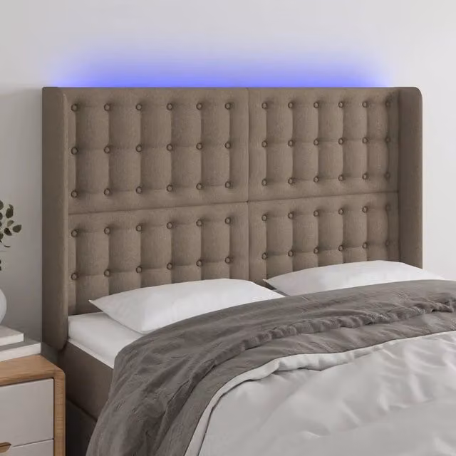 Testiera con LED Design Mania in tessuto beige con porta USB e luce da lettura L: 147 cm, P: 16 cm, H: 118-128 cm – 1