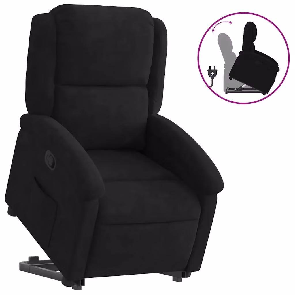 Poltrona Alzapersona Reclinabile vidaXL in Velluto Nero con Assistenza Elettrica per Anziani – 2