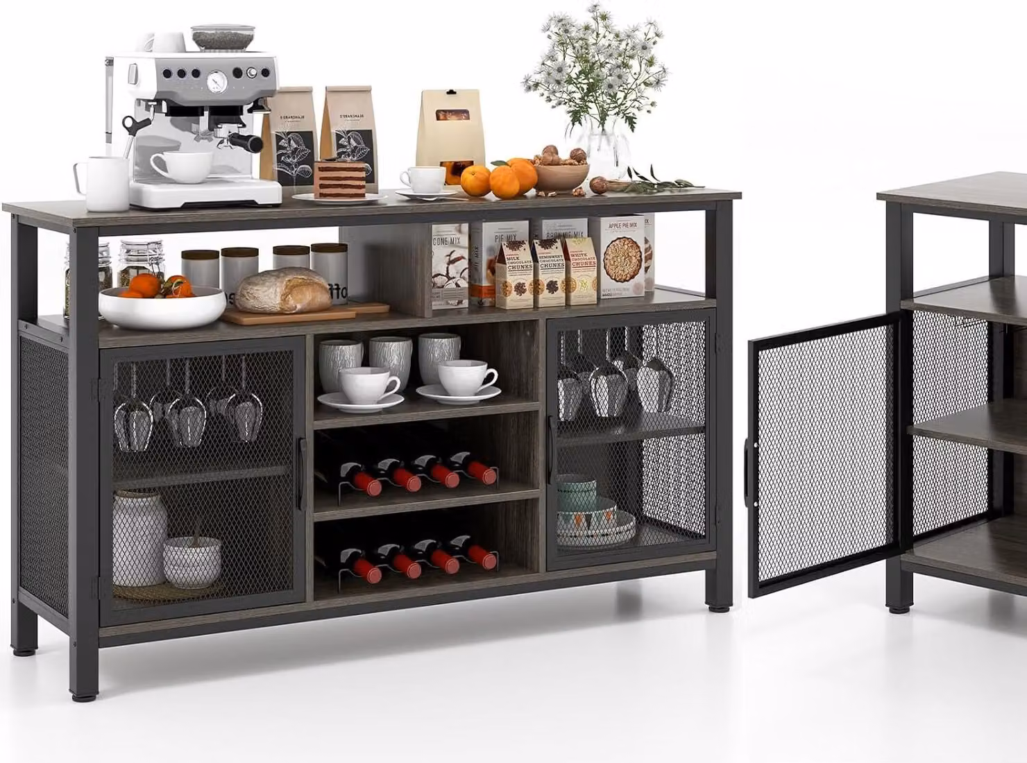 KOMFOTTEU Credenza da cucina, mobile da cucina con portabottiglie e portabevande, mobile ausiliario e contenitore 100x40x78 cm (grigio)