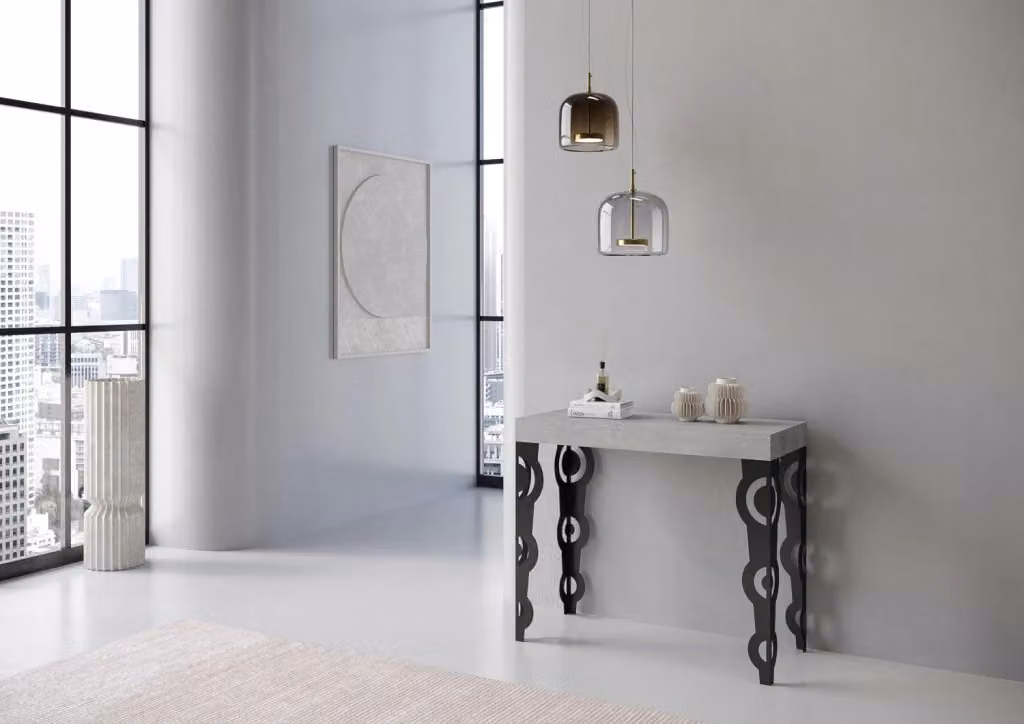 Consolle Allungabile Moderna GIORDANOSHOP in Nobilitato Grigio L/P/H: 90-196 x 40 x 77 cm – 2