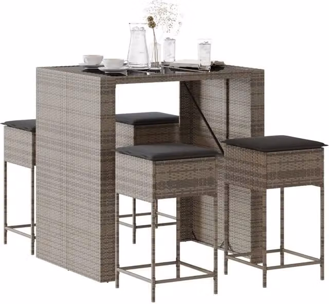 Set Bar da Giardino 5 pz con Cuscini in Polyrattan Grigio 3261508