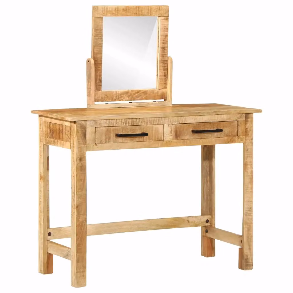 Tavolo da trucco moderno vidaXL in legno di mango e metallo, colore marrone e nero, L 100 cm x P 40 cm x H 120 cm – 2
