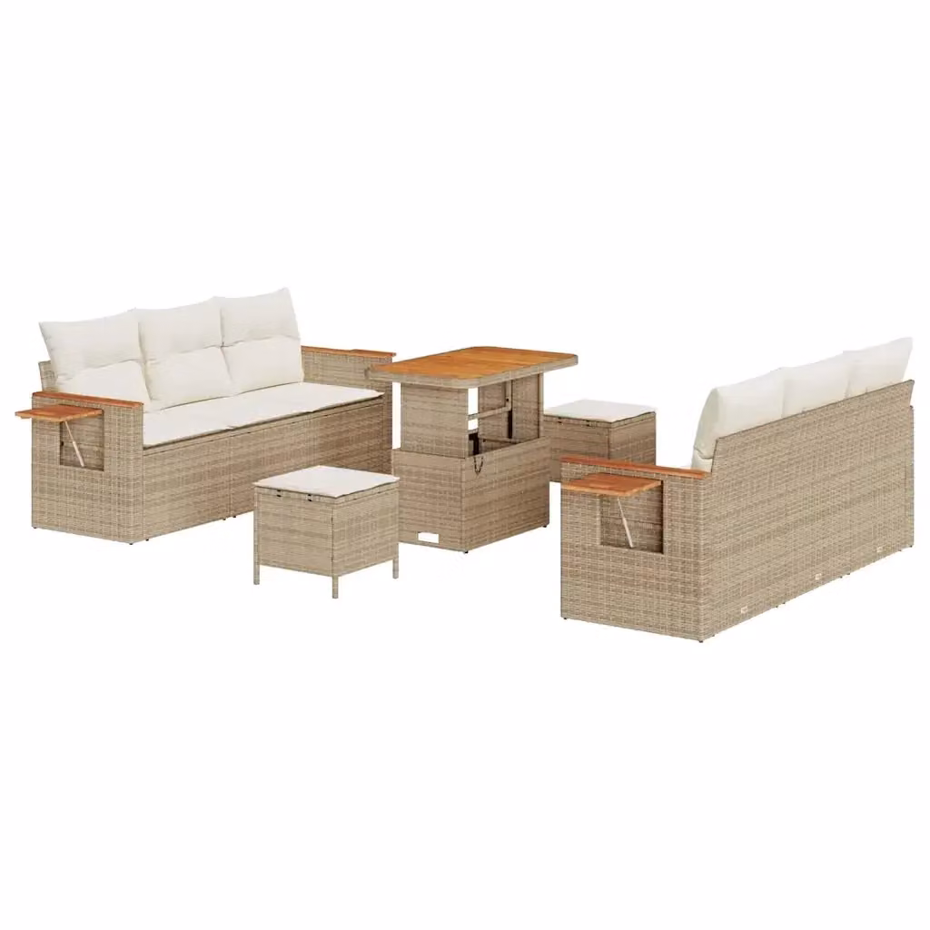 Set Divano da Giardino vidaXL 9 Pezzi a Forma di U con Tavolino e Pouf Beige e Bianco – 2